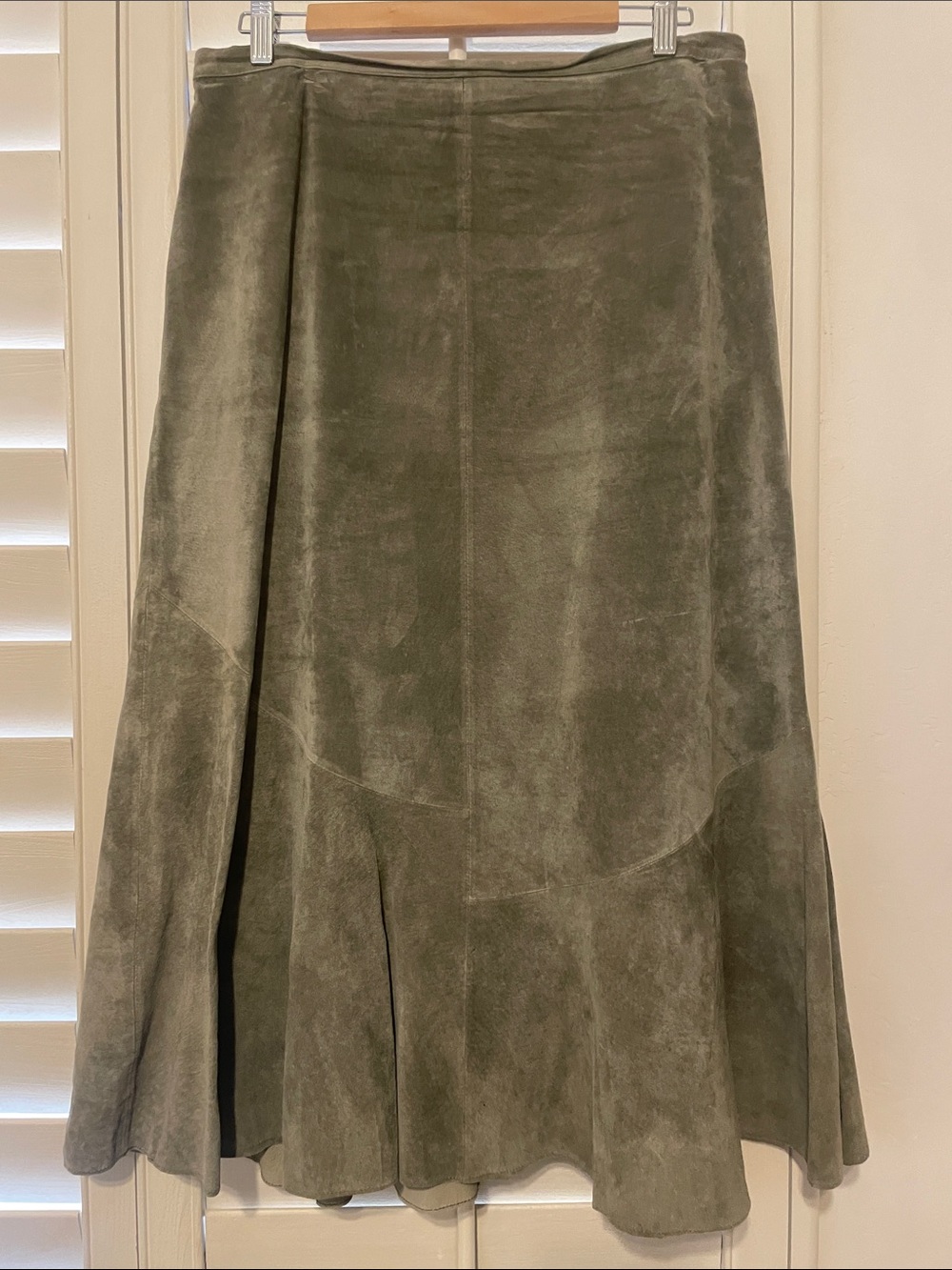 Chico's Olive Green Suede A-Line Skirt